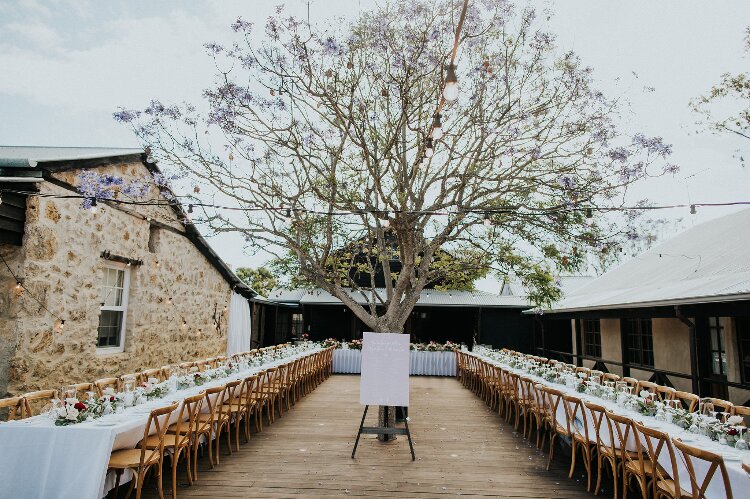 Outdoor wedding reception set up at Old Broadwater Farm in West Australia