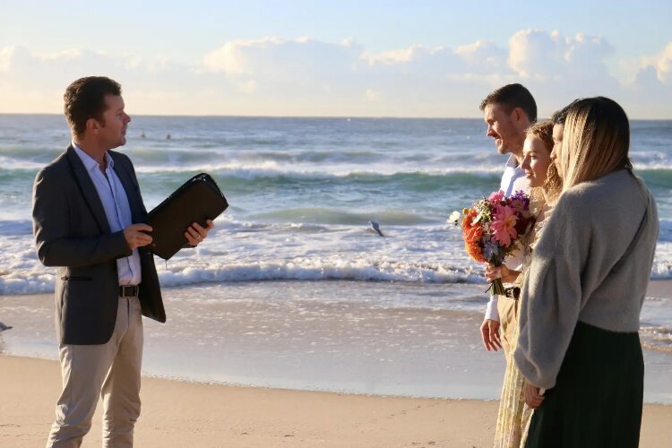 Central Coast wedding ceremony on the beach with Mick Goldie