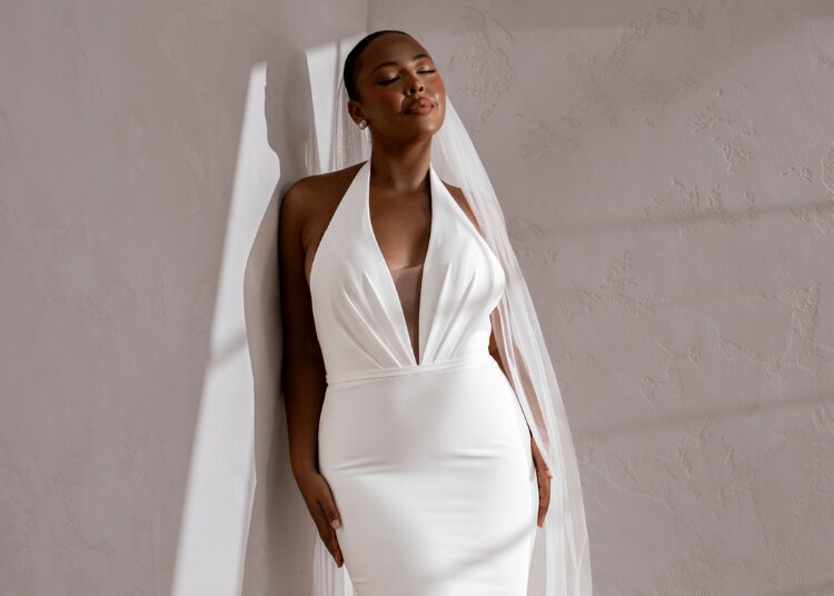 Halter neck plus sized wedding gown by Made With Love Bridal