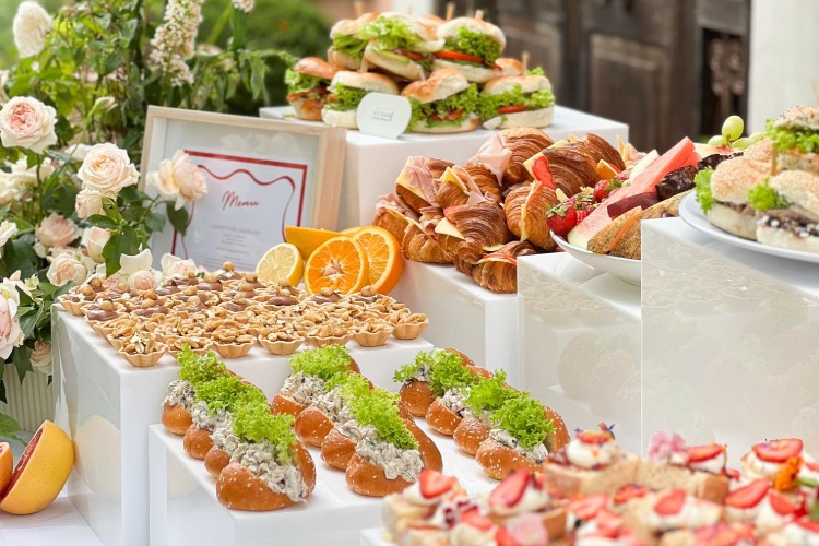 Grazing table of finger foods by caterer Phat Platter