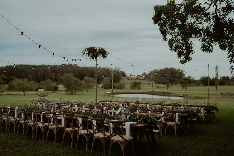 Outdoor wedding space near Nowra overlooking a dam and farmland