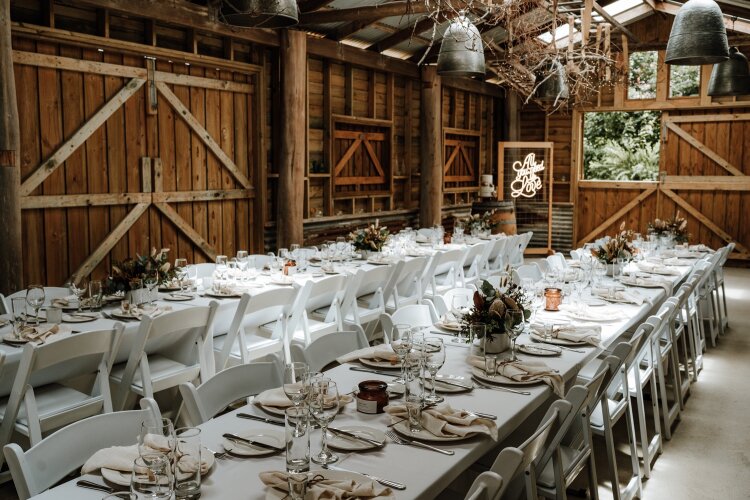 Small reception space in a rustic barn at Growwild Wildflower Farm