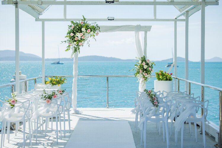 Small wedding venue on a jetty at Coral Sea Resort Queensland