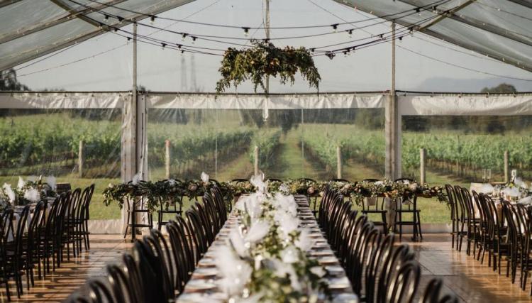 Bimbadgen Estate offers marquee weddings in the Hunter Valley grapevines