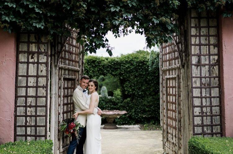 Hunter Valley Wedding Gardens with Bride & Groom taking wedding photos