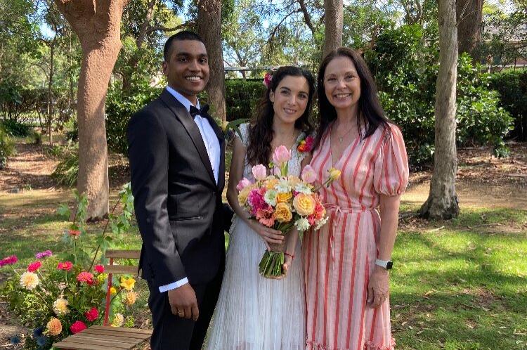 NSW wedding celebrant Vicki Frittman with a couple she just married