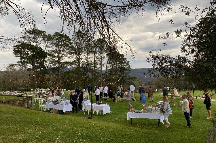 Outdoor wedding reception area overlooking bush views at Chapel Hill