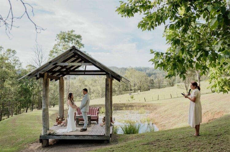 Rustic wedding ceremony chapel for elopements surrounded by farmland