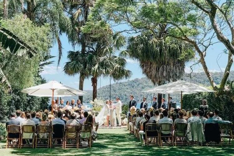 Secret wedding ceremony site at a waterfront garden in Palm Beach